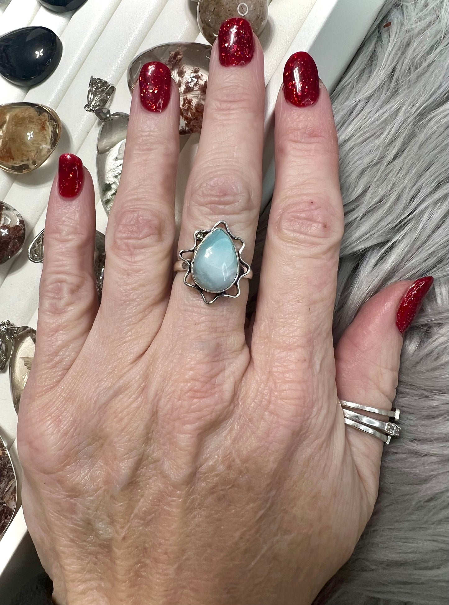 Larimar Rings | Dreamy Ocean Hues in 925 Silver | Embrace Serenity and Oceanic Beauty