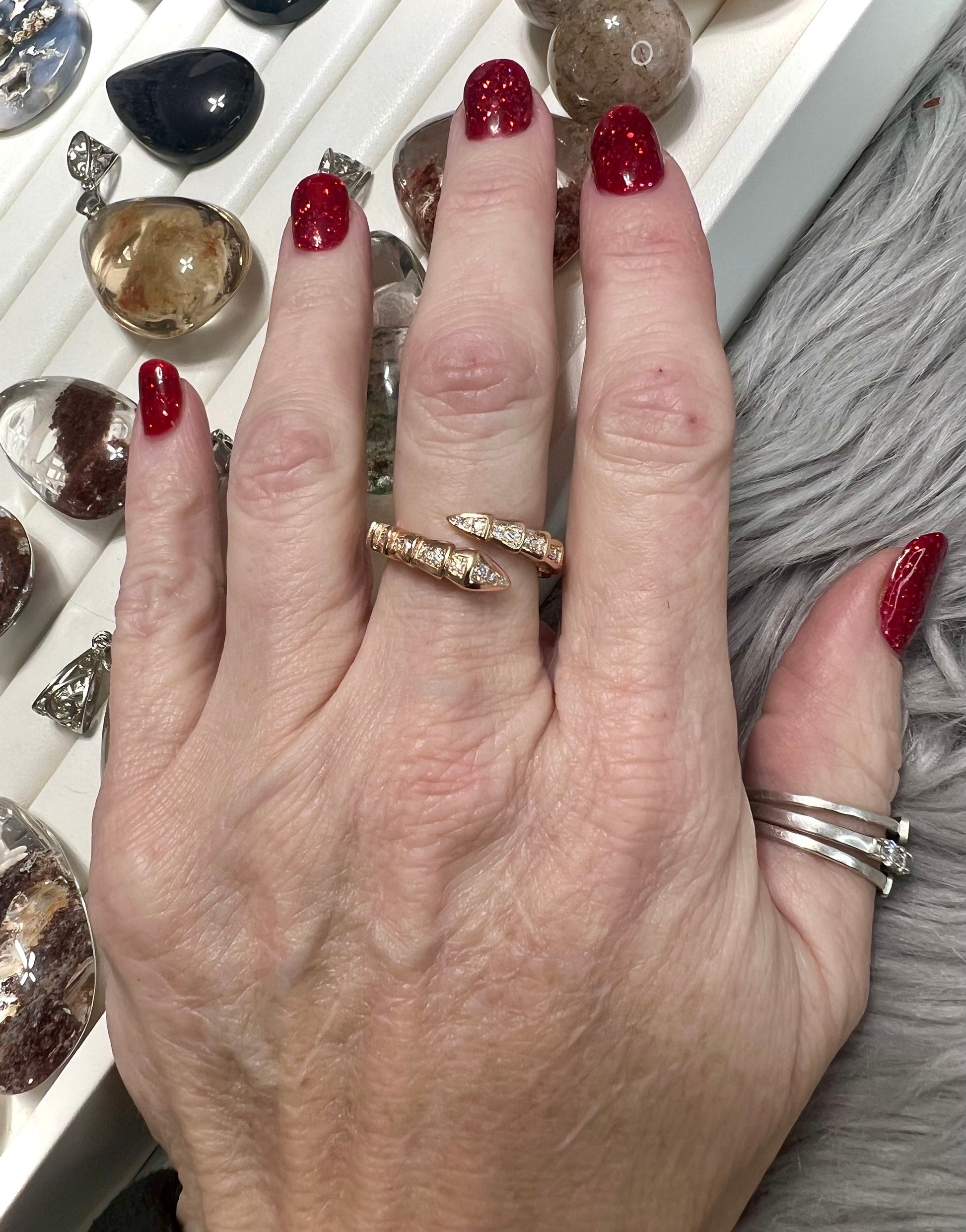 Moissanite Gold Snake Ring Adjustable