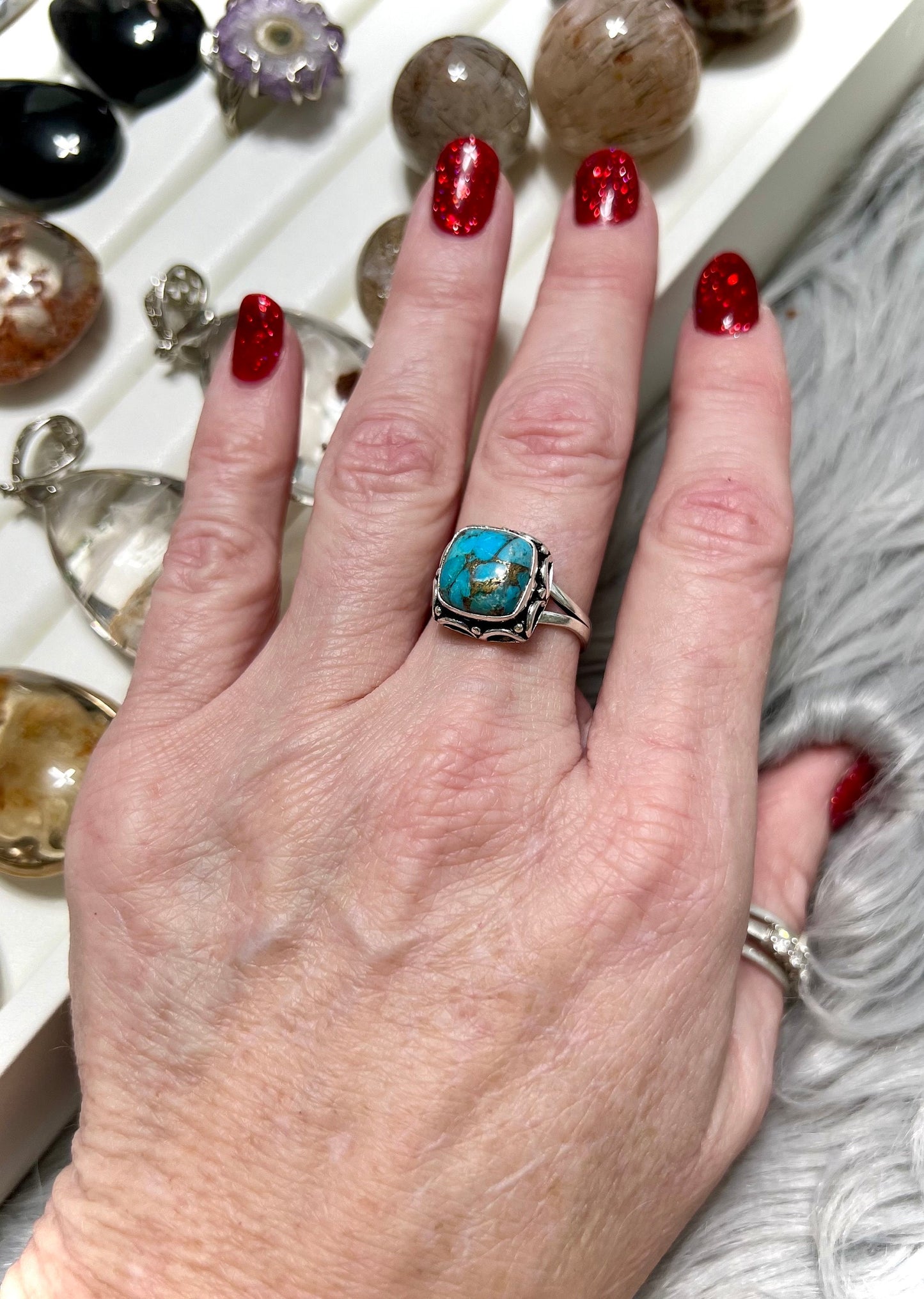 Turquoise and copper silver ring