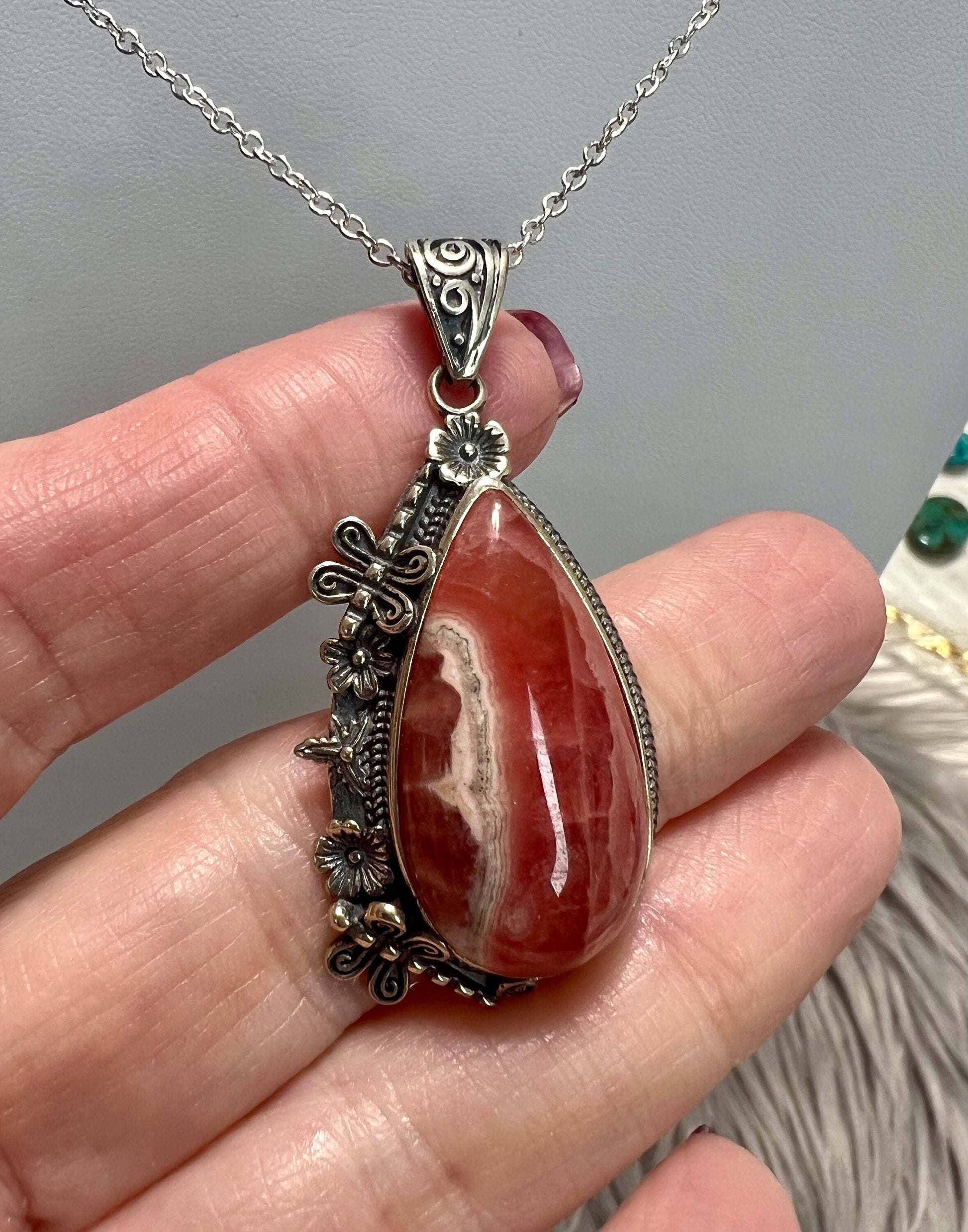 Rhodochrosite silver Pendant